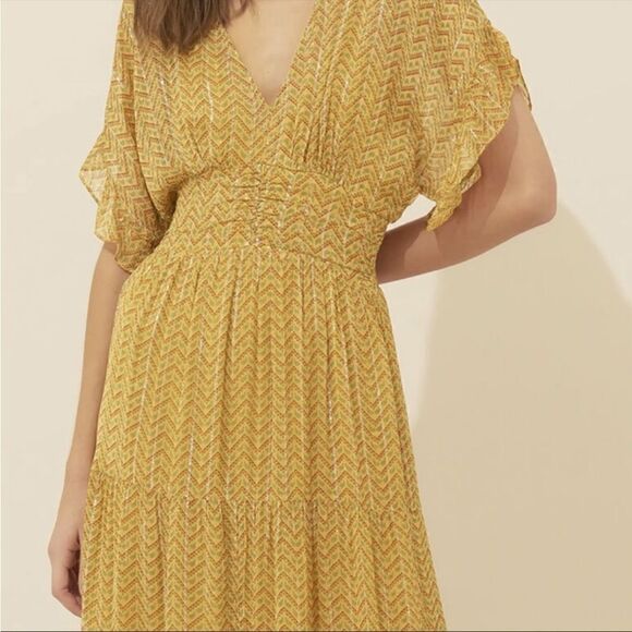 EUC BA&SH Wanda Metallic Herringbone Print Maxi Dress Size M - Picture 3 of 13